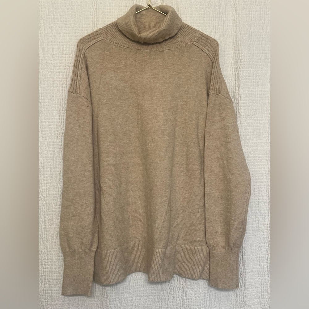 Soft Evereve women’s tan turtleneck sweater with a relaxed, cozy fit.